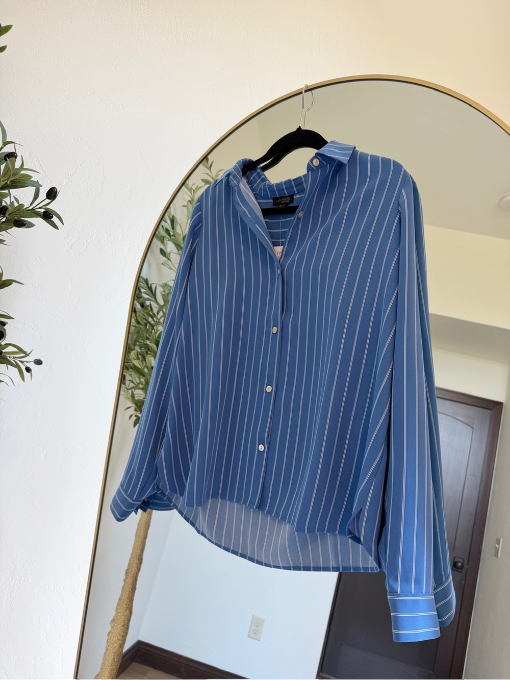 J. Jill Blue Vertical-Stripe Button-Up Shirt